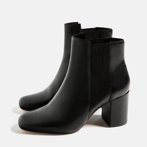 Zara Leather Ankle Boots with Stretch Detail Sz 6.5 - Picture 1 of 9